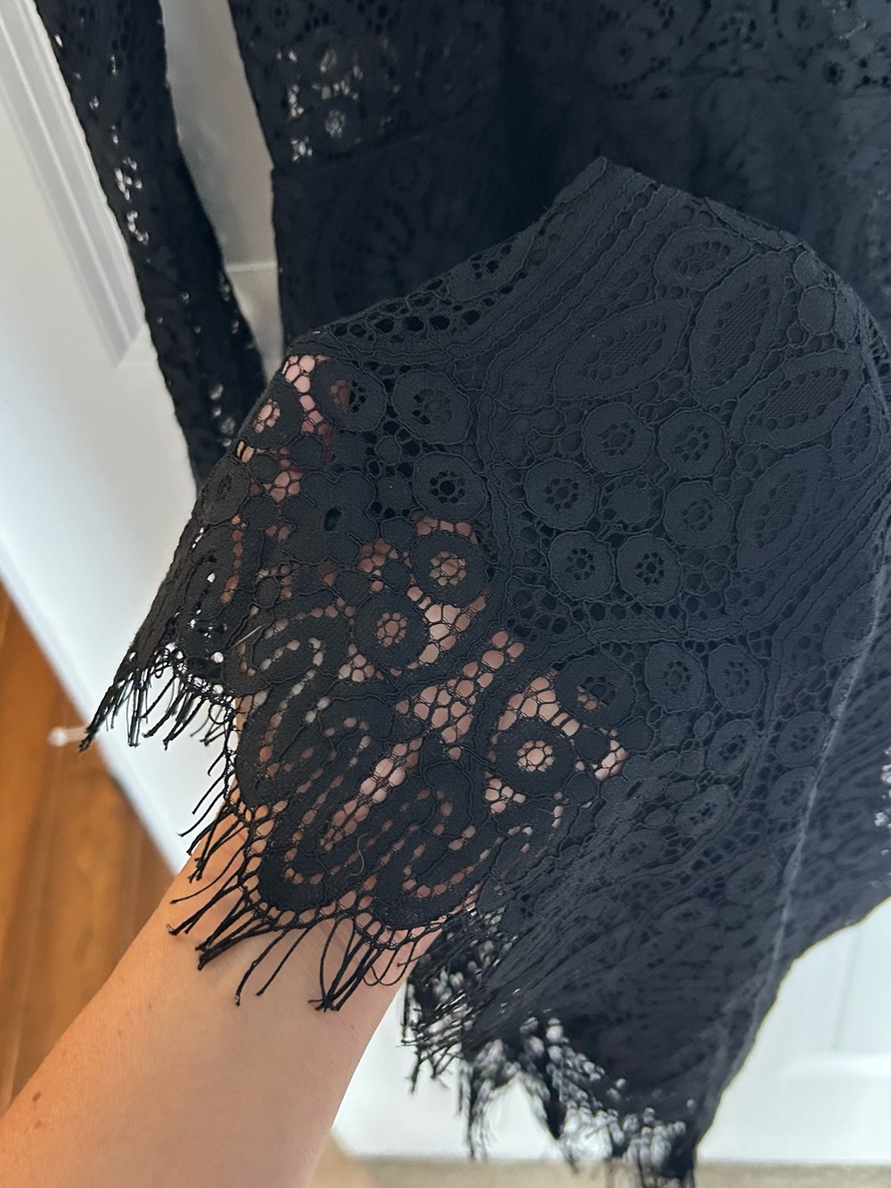 Lulu's Black Lace Long-Sleeve Mini Dress with Scalloped Hem - Picture 3 of 5